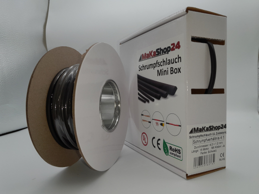 Spenderbox  4,0 > 1,0 mm    Lnge: 15 Meter - Mini Box Schrumpfschlauch schwarz 4:1 mit Kleber