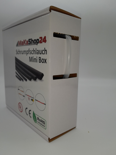 Spenderbox  6,4 > 2,1 mm  Lnge: 10 Meter - Mini Box Schrumpfschlauch transparent 3:1 mit Kleber