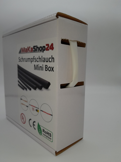 Spenderbox  7,9 > 2,6 mm    Lnge: 8 Meter - Mini Box Schrumpfschlauch wei 3:1 mit Kleber