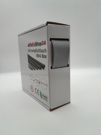 Spenderbox  25,4 > 12,7 mm    Lnge: 10 Meter - Mini Box Schrumpfschlauch grau 2:1 ohne Kleber