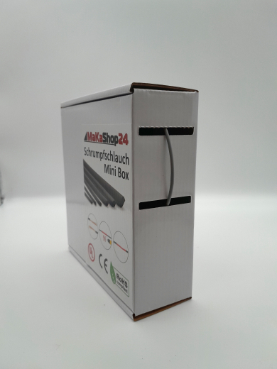 Spenderbox  1,6 > 0,8 mm    Lnge: 25 Meter - Mini Box Schrumpfschlauch grau 2:1 ohne Kleber