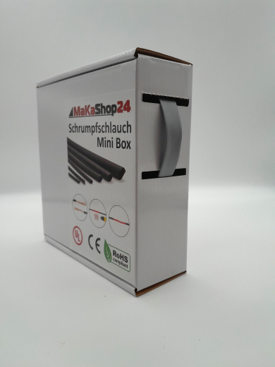 Spenderbox  9,5 > 4,8 mm    Lnge: 15 Meter - Mini Box Schrumpfschlauch grau 2:1 ohne Kleber