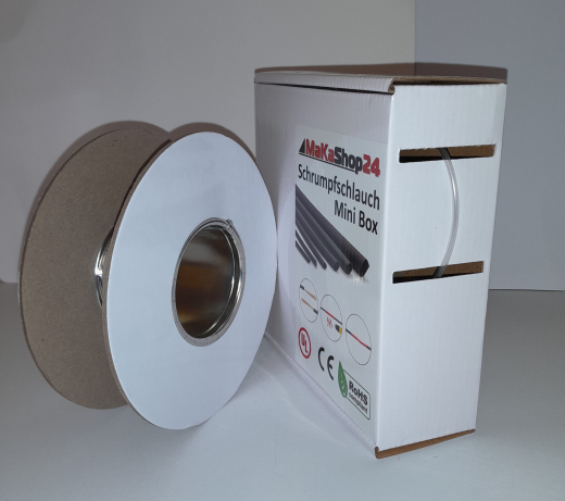 Spenderbox  2,4 > 1,2 mm    Lnge: 25 Meter - Mini Box Schrumpfschlauch transparent 2:1 ohne Kleber
