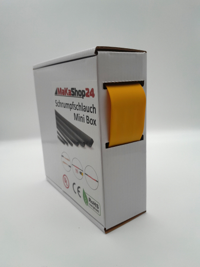 Spenderbox  25,4 > 12,7 mm    Lnge: 10 Meter - Mini Box Schrumpfschlauch gelb 2:1 ohne Kleber