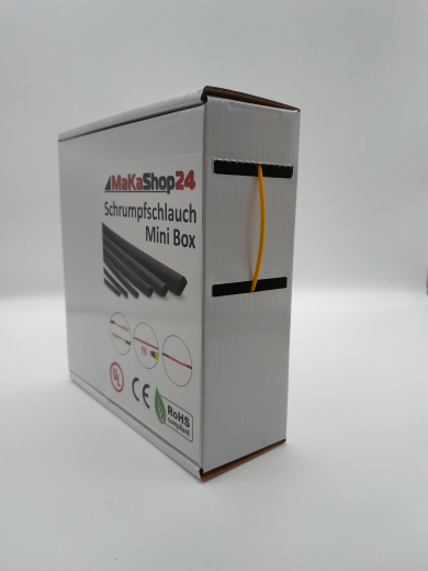 Spenderbox  1,2 > 0,6 mm    Lnge: 25 Meter - Mini Box Schrumpfschlauch gelb 2:1 ohne Kleber