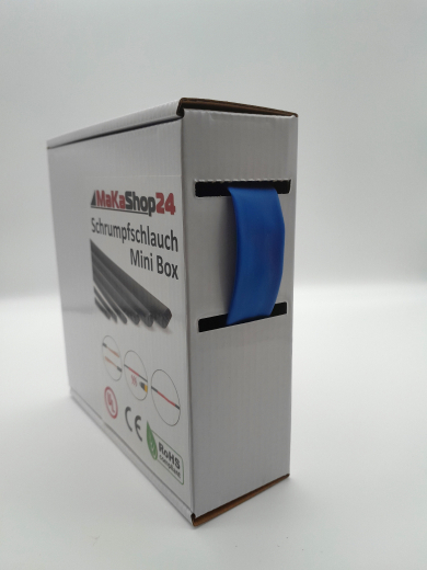 Spenderbox  16,0 > 8,0 mm    Lnge: 12 Meter - Mini Box Schrumpfschlauch blau 2:1 ohne Kleber