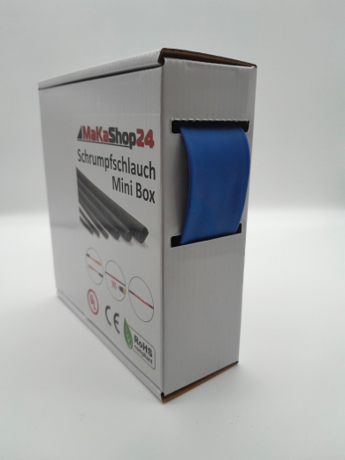 Spenderbox  25,4 > 12,7 mm    Lnge: 10 Meter - Mini Box Schrumpfschlauch blau 2:1 ohne Kleber