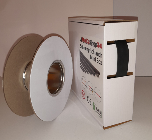 Spenderbox  12,7 > 6,4 mm    Lnge: 15 Meter - Mini Box Schrumpfschlauch schwarz 2:1 ohne Kleber