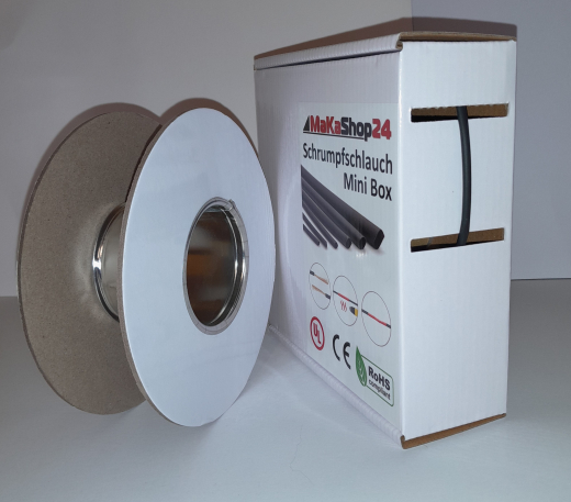 Spenderbox  2,4 > 1,2 mm    Lnge: 25 Meter - Mini Box Schrumpfschlauch schwarz 2:1 ohne Kleber
