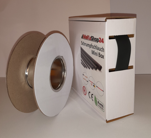 Spenderbox  16,0 > 8,0 mm    Lnge: 12 Meter - Mini Box Schrumpfschlauch schwarz 2:1 ohne Kleber