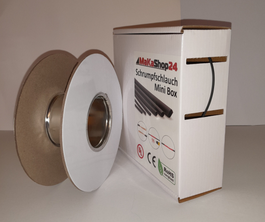 Spenderbox  1,2 > 0,6 mm    Lnge: 25 Meter - Mini Box Schrumpfschlauch schwarz 2:1 ohne Kleber