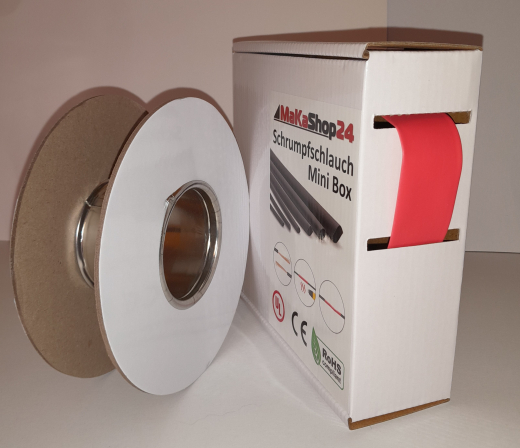 Spenderbox  19,1 > 9,5 mm    Lnge: 10 Meter - Mini Box Schrumpfschlauch rot 2:1 ohne Kleber