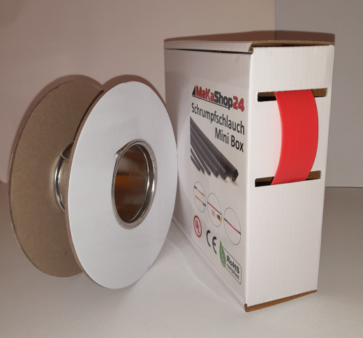 Spenderbox  16,0 > 8,0 mm    Lnge: 12 Meter - Mini Box Schrumpfschlauch rot 2:1 ohne Kleber