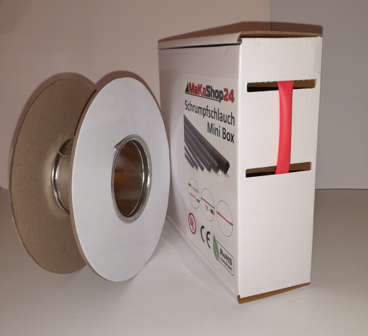 Spenderbox  6,4 > 3,2 mm    Lnge: 15 Meter - Mini Box Schrumpfschlauch rot 2:1 ohne Kleber