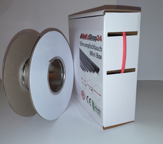 Spenderbox  3,2 > 1,6 mm    Lnge: 20 Meter - Mini Box Schrumpfschlauch rot 2:1 ohne Kleber