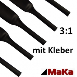 1 Meter Schrumpfschlauch schwarz 3:1 mit Kleber   3,2 mm