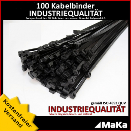 100 Stck = 1 VPE - Kabelbinder - 200 x 3,6 mm INDUSTRIEQUALITT schwarz