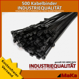 500 Stück = 5 VPE - Kabelbinder - 200 x 2,5 mm INDUSTRIEQUALITÄT schwarz