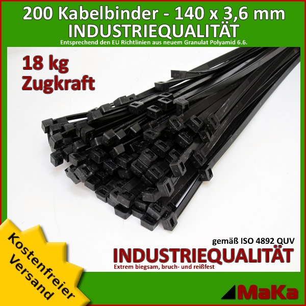 Kabelbinder BRAUN 3,6x140 mm 200 Stück in Industriequalität