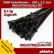 5000 Stck = 50 VPE - Kabelbinder - 100 x 2,5 mm INDUSTRIEQUALITT schwarz